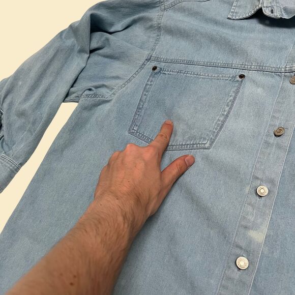 Vintage 90s chambray 24W shirt by Gitano, 1990s denim long sleeve button down - Picture 7 of 10